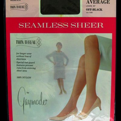 1 Pr Vtg~GAYMODE~BLACK 6015 SHEER SEAMLESS FLAT RHT NYLON STOCKINGS 10.5 M NIP
